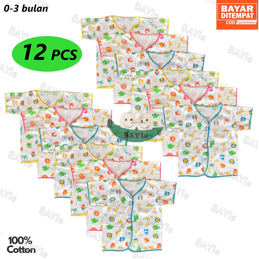 BAYIe - 12 Pcs Baju Bayi Lengan Pendek New Born 100% Katun Motif TABUR NECI RYN umur 0-3 bulan