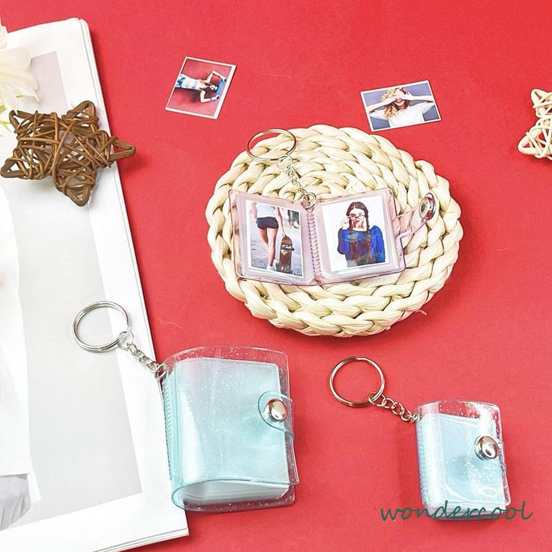 1 &amp; 2 Inch Mini Photo Album 16 Pockets KeyRing Key Ring Shiny Transparent Foto Binder Kecil Card Holder Keychain Gantungan Kunci Jelly Color KPOP Koleksi Ganci pacar memory kenangan hadiah potret -Won