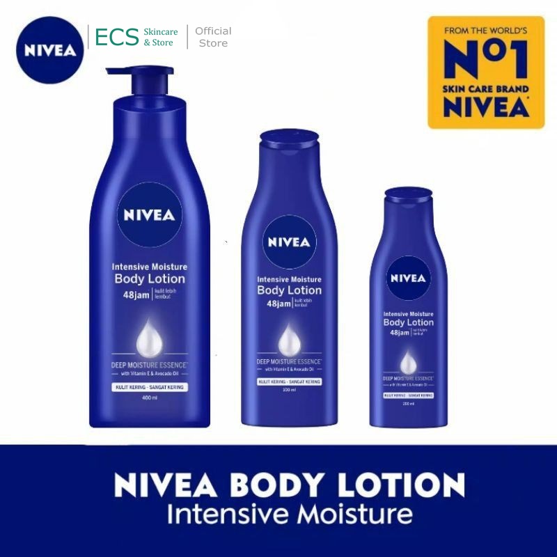 (Untuk Kulit Kering / Sangat Kering) NIVEA Intensive Moisture BODY LOTION - Pelembab Untuk Kulit Kering Besisik Bersisik - Ukuran Besar 400mL / Sedang 200mL / Kecil 100mL Kemasan Biru - Handbody Hanbody Handbodi Hanbodi Bosy Serum Losion Hand Bodi Body