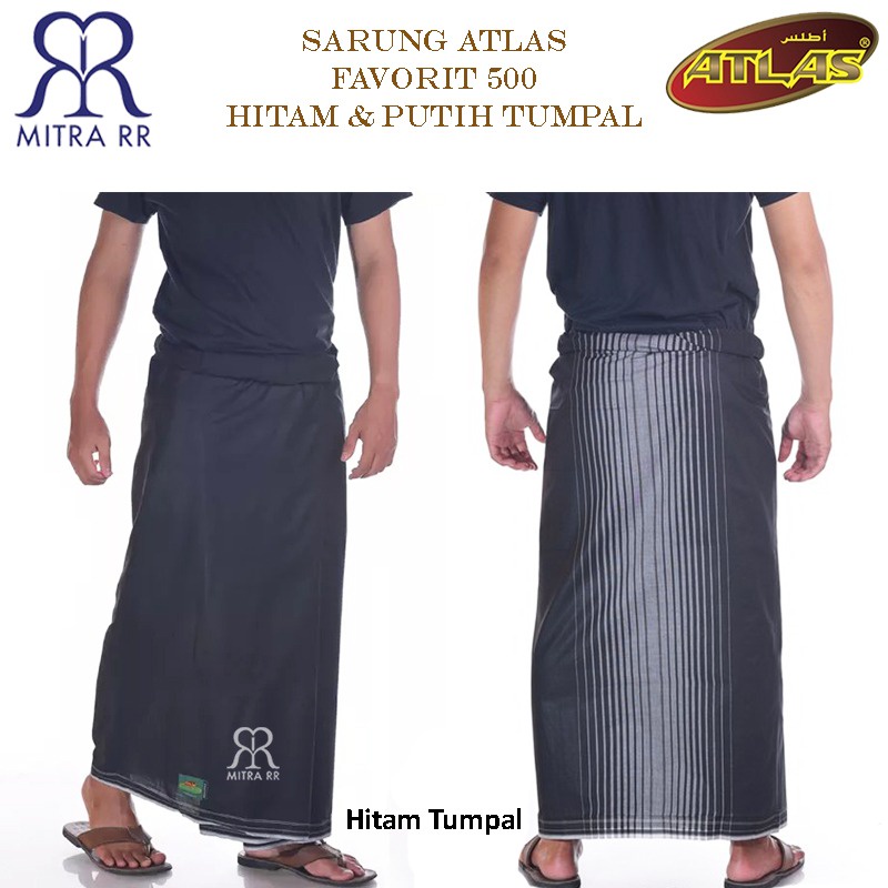 Sarung Atlas Favorit 500 Hitam Polos Tumpal Putih Polos Tumpal