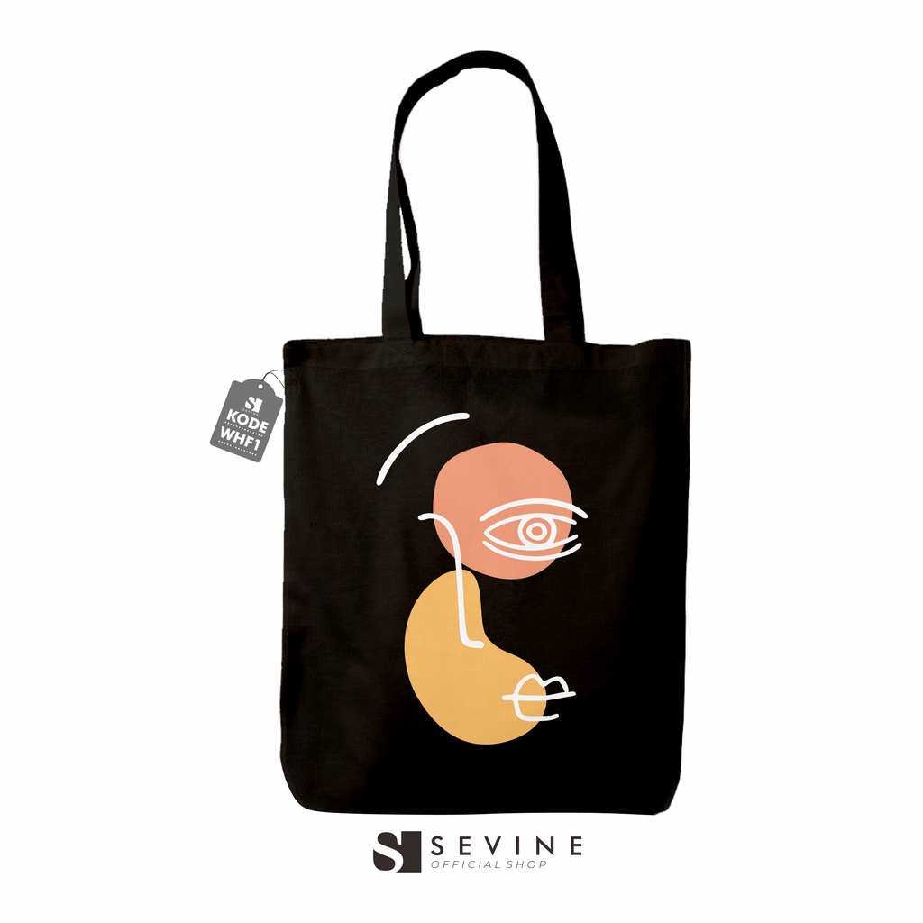 Sevine Totebag Wanita Fashion Tas Tote Bag Resleting Laptop Motif Line art Hijab Black Series - WHF1