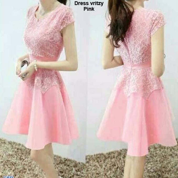 Kualitas Terbaik Dress fritzy Pink/terusan dress brokat pesta/mini dress wanita murah MURAH