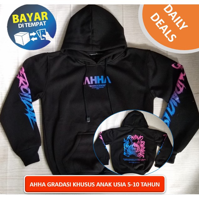 Jaket Sweater Hoodie AHHA / Hoodie AHHA Rhino Bleck Usia 7-12 Tahun