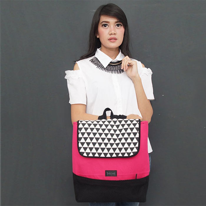 Tas Ransel Laptop Kanvas Maika etnik AKALPA PINK untuk Wanita