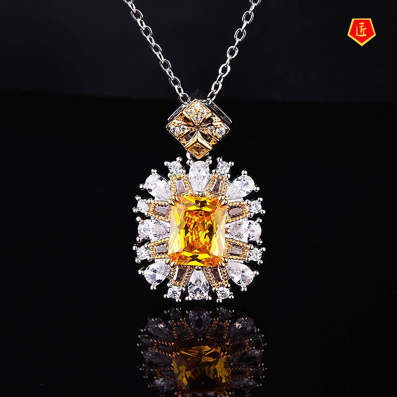 [Ready Stock]Pink Diamond Necklace Women's 18K Gold Luxury Micro Inlaid Pendant Exquisite