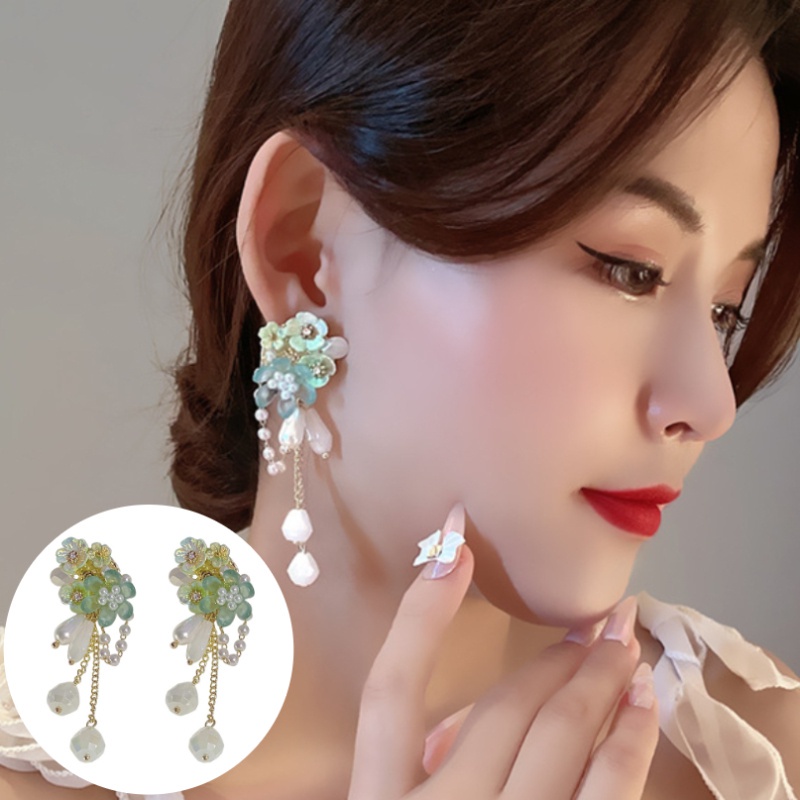 Anting Rumbai Bentuk Oval Aksen Mutiara Bahan Resin Gaya Boho Untuk Musim Panas