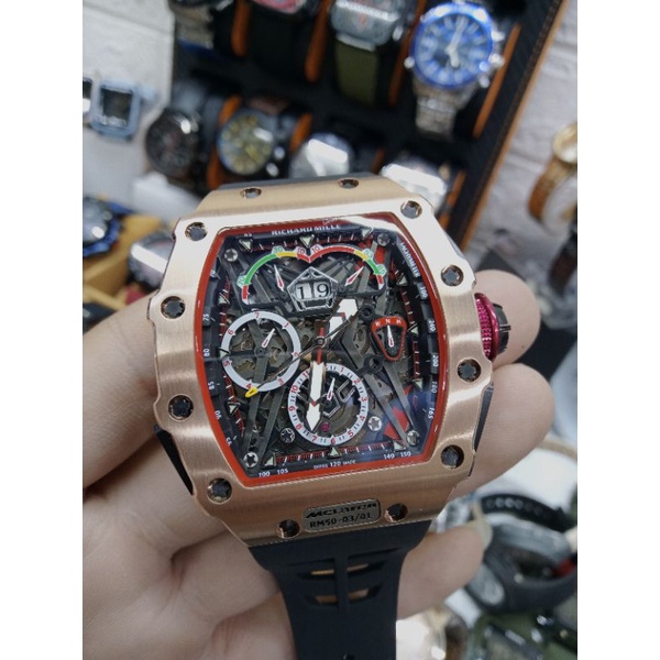 JAM TANGAN PRIA RM05-03/01 ROSEGOLD RUBBER STRAP BESTCOPY