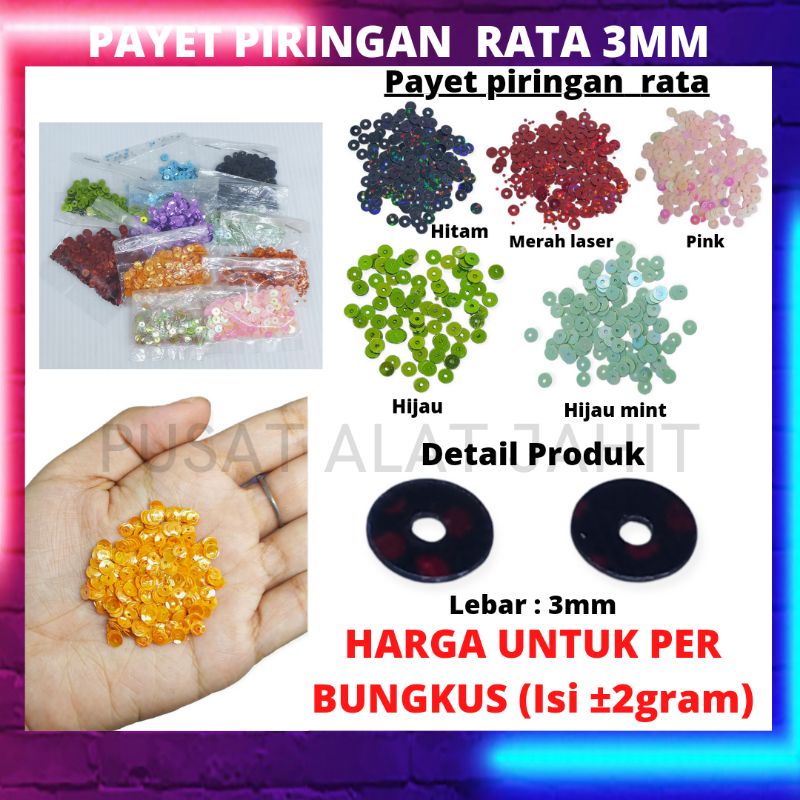 Payet mute manik manik piringan rata bulat gepeng 3mm
