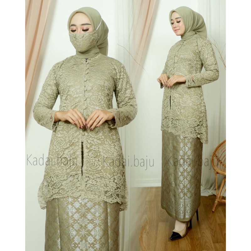 Setelan tunik kancing seribu | Kebaya modern wisuda pernikahan | Kebaya pesta | Kebaya brukat jumbo Size M L XL XXL