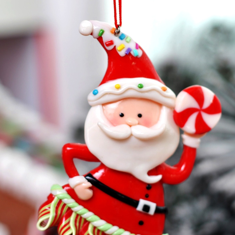 3pcs / Set Ornamen Gantung Bentuk Kartun Santa Claus Bahan Resin Untuk Dekorasi Pohon Natal