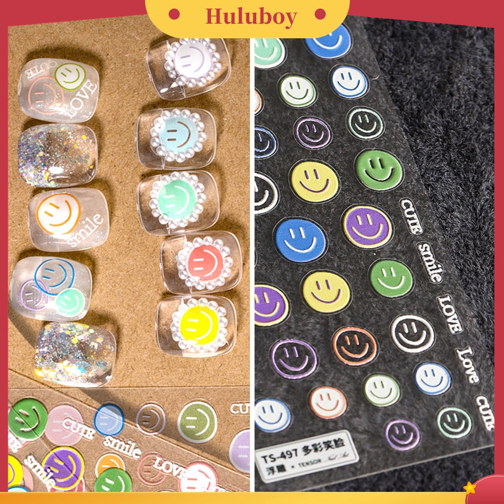 Huluboy Huluboy♡ Stiker Kuku Ultra Tipis Motif Smile / Bintang / Hati / Pelangi Untuk Manicure Wanita