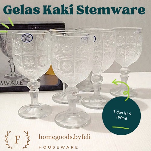 (6PCS/SET) GELAS KACA KAKI CANTIK CORAK BUNGA BERKUALITAS - GELAS KAKI