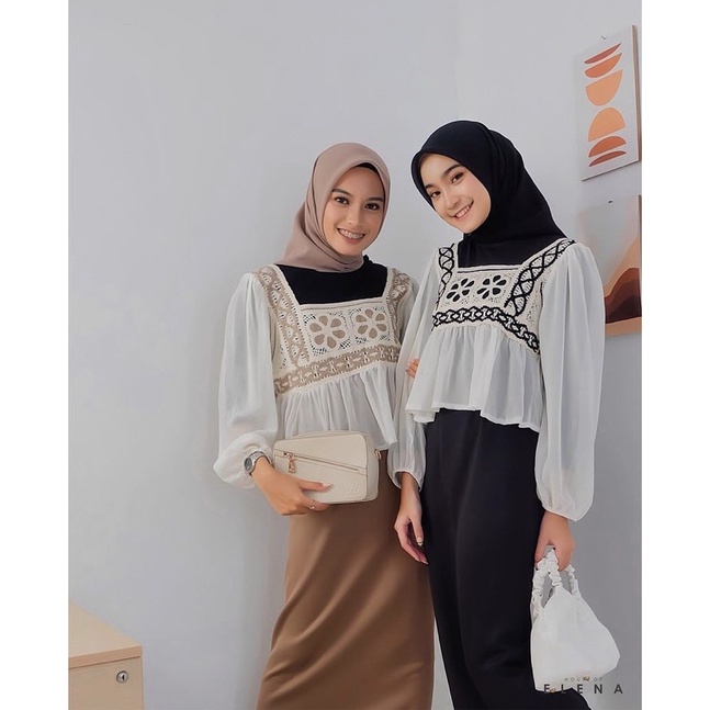 REVA P06 BLOUSE KOREAN STYLE TOP RAJUT KNIT BORDIR SIFON IMPORT PREMIUM