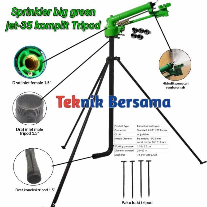 Sprinkler big gun green jet 35 komplit tiang sprinkler