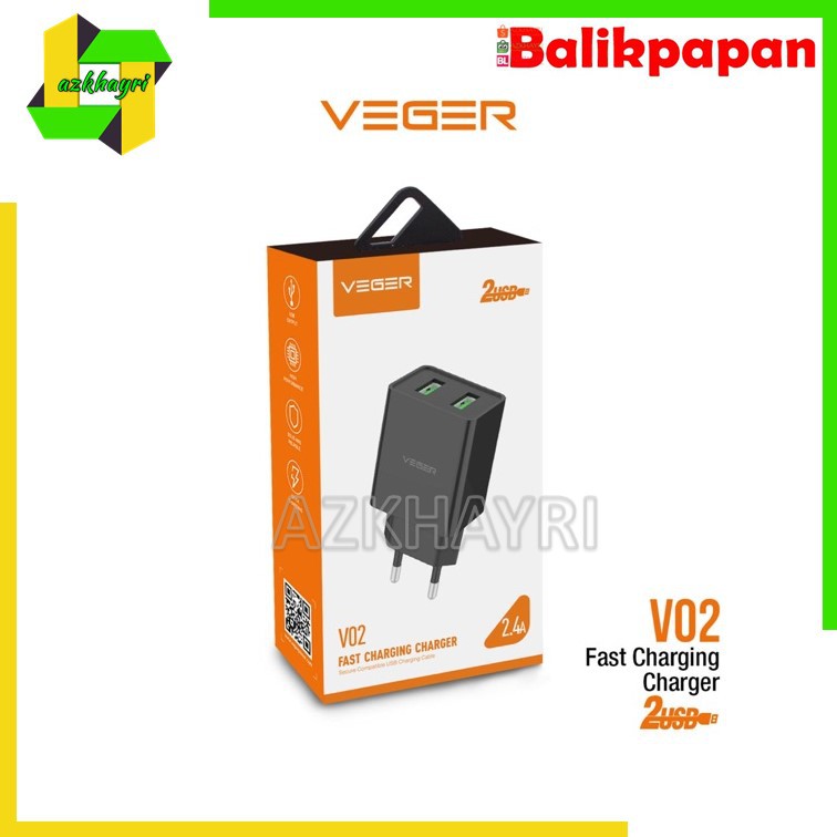 Adaptor Charger Veger V02 Fast Charging 2 Output USB 2.4A Wall Charger