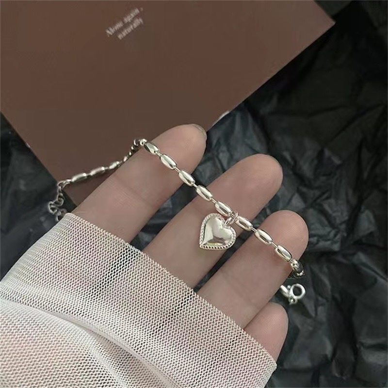 Gelang Liontin Hati Bahan s925 Silver Gaya Korea Jepang