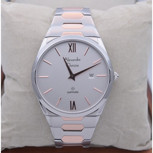 Alexandre Christie Couple AC 8542 Silver Rose Gold Original ,Kaca Saphire