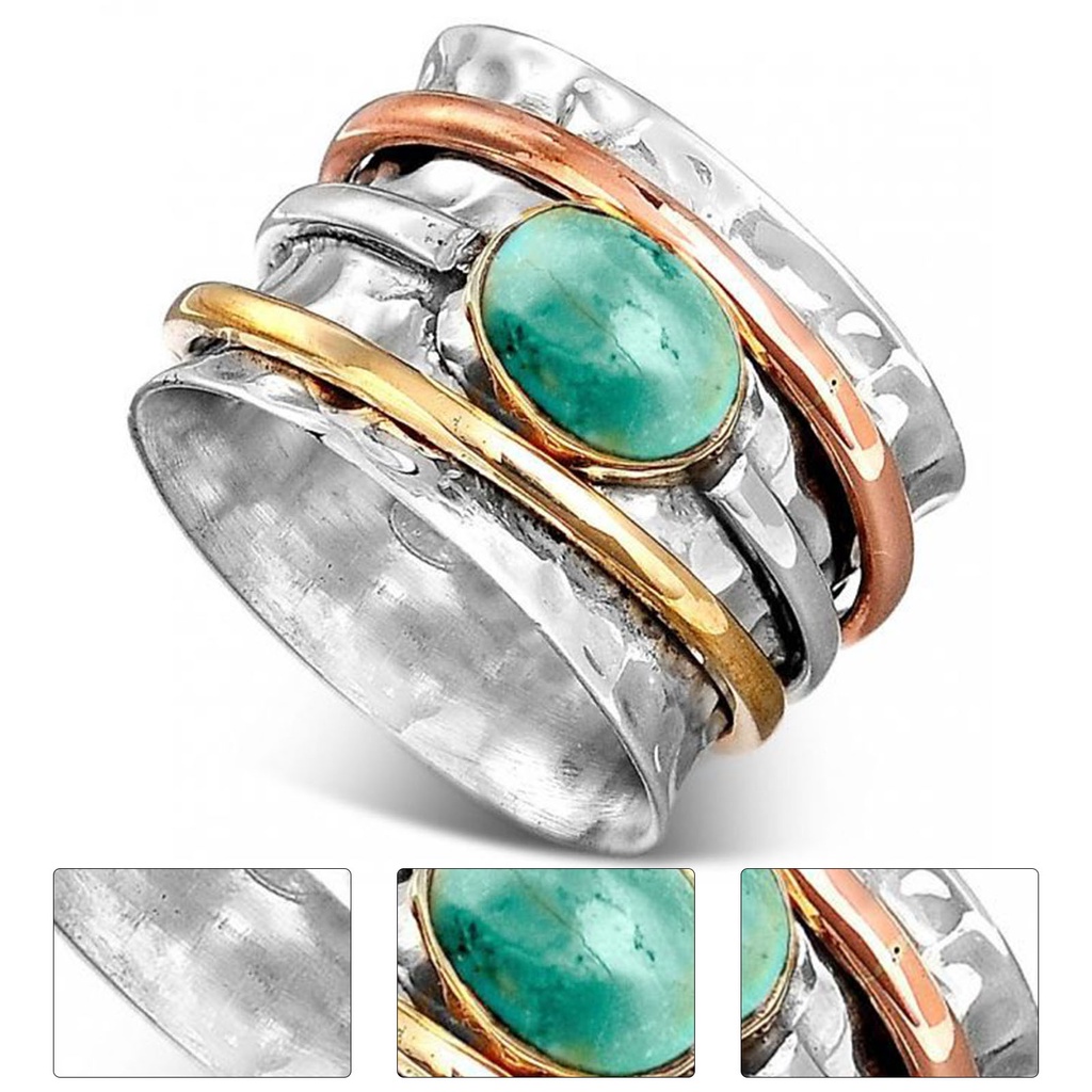 Hu Hu Hu Hu Hu Alat Bantu Pasang Kacamata♡ Cincin Pria Tiga Warna Turquoises Gaya Bohemian Vintage Untuk Kencan