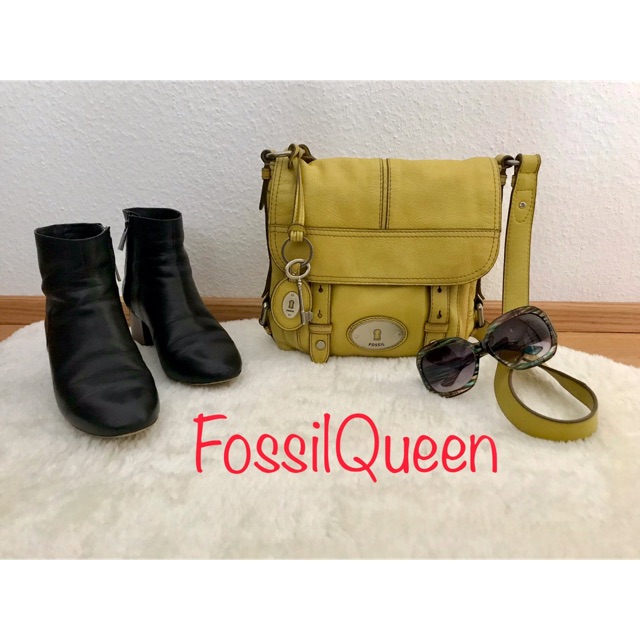 Tas FOSSIL ORIGINAL PRELOVED Yellow Maddox Selempang Full Leather Kulit-Kokoh