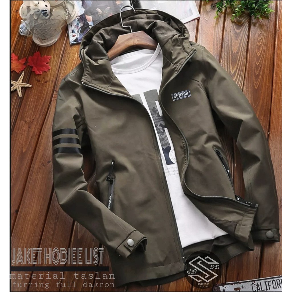 JAKET HOODIE TASLAN COMBY LIST PRIA / JAKET BOMBER PRIA HOODIE LIST SENSOR