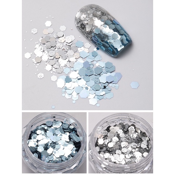 MERMAID SEQUIN GLITTER SILVER BLUE HEXAGONAL GLITTER NEW TREND GLITTER NAIL ART KUTEK GEL GLITER