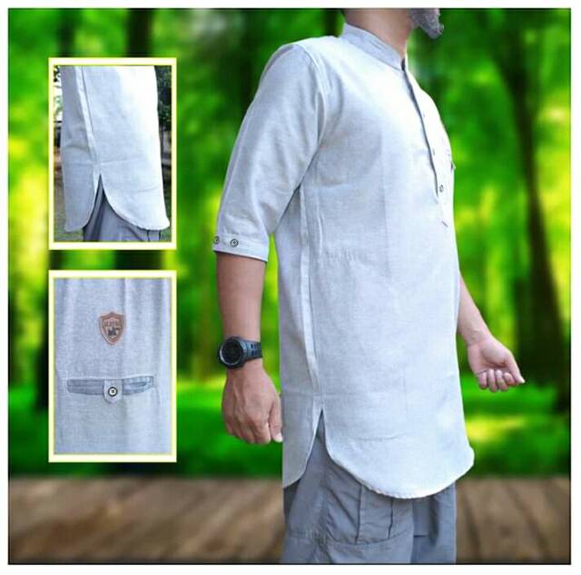 Baju koko pria model kurta bahan oxford/0Baju Koko Kurta Pakistan Muslim Pria Lengan 3/4 Bahan Oxford Denim