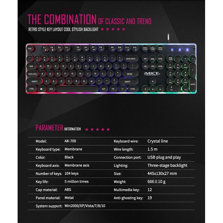 iMice Gaming Keyboard RGB Backlit - AK-700 - Black