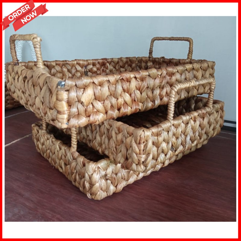 Baki/Nampan Kotak/Tempat Minum/Toples Kue Lebaran dari Kerajinan Tangan Anyaman Eceng Enceng Gondok