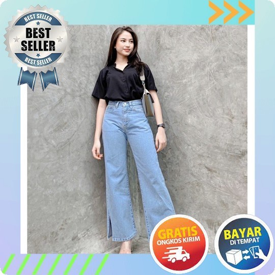 Celana Panjang Wanita Higt Waist Sobek Terbaru / Jeans Hw Sobek Terbaru / Jins Sobek Kekinian / Jean