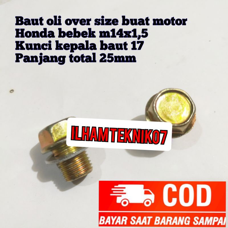 Baut oli over size m14x1,5 drat 19 kepala baut 17 panjang total 25mm