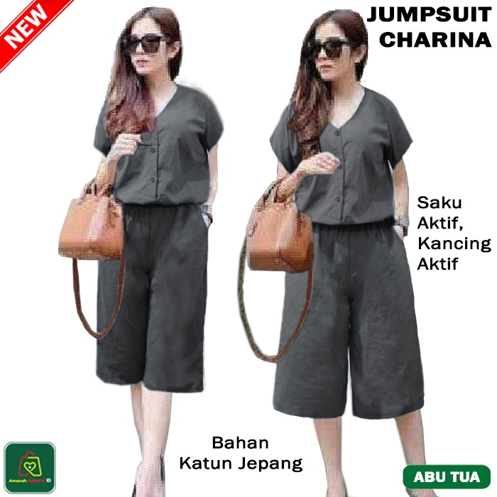 Baju Setelan Wanita JUMPSUIT CHARINA Bahan Katun Jepang Premium Big Size XL TERBARU TERMURAH TERLARIS / 14049