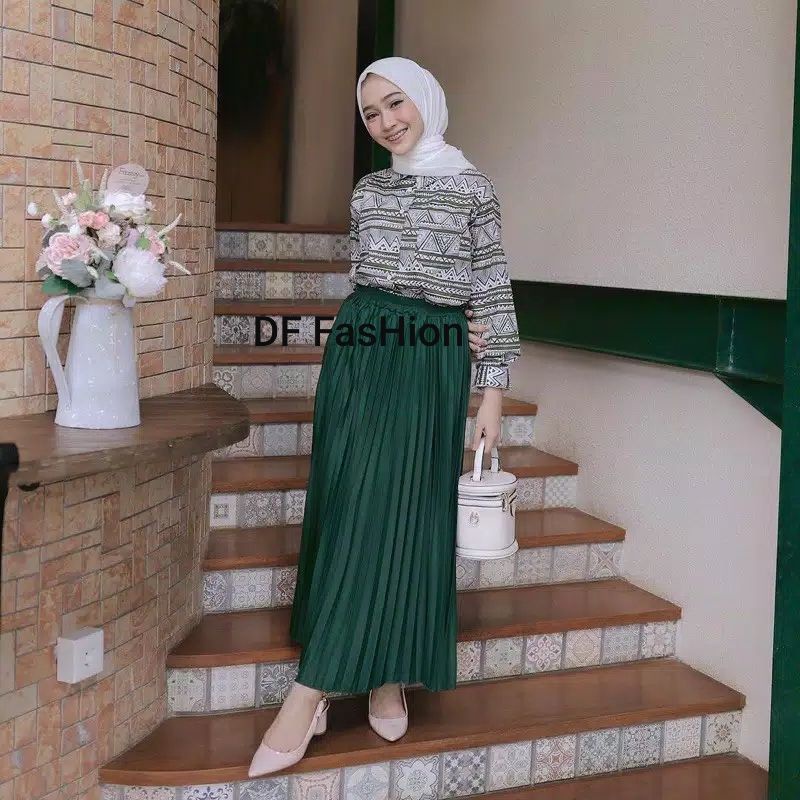 ROK PLISKET PREMIUM IJO BOTOL / ROK PANJANG MUSLIM/ROK MAYUNG