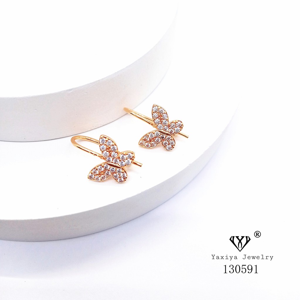 Yaxiya Anting Wanita Motif Kupu Permata Lapis Emas 18k 809-1