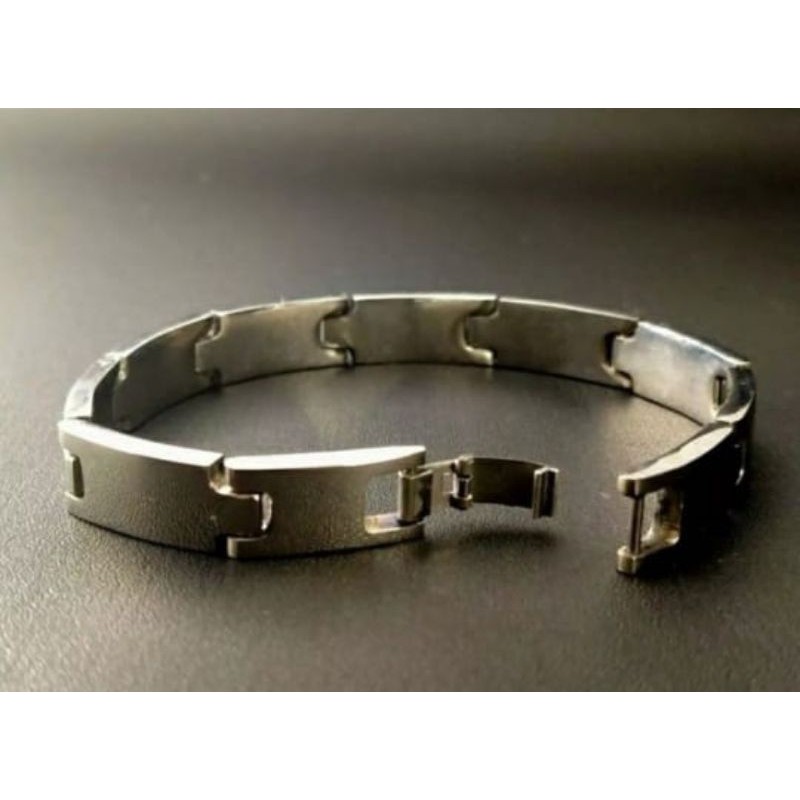 Gelang pria Baja putih rantai plat silver stainless steel