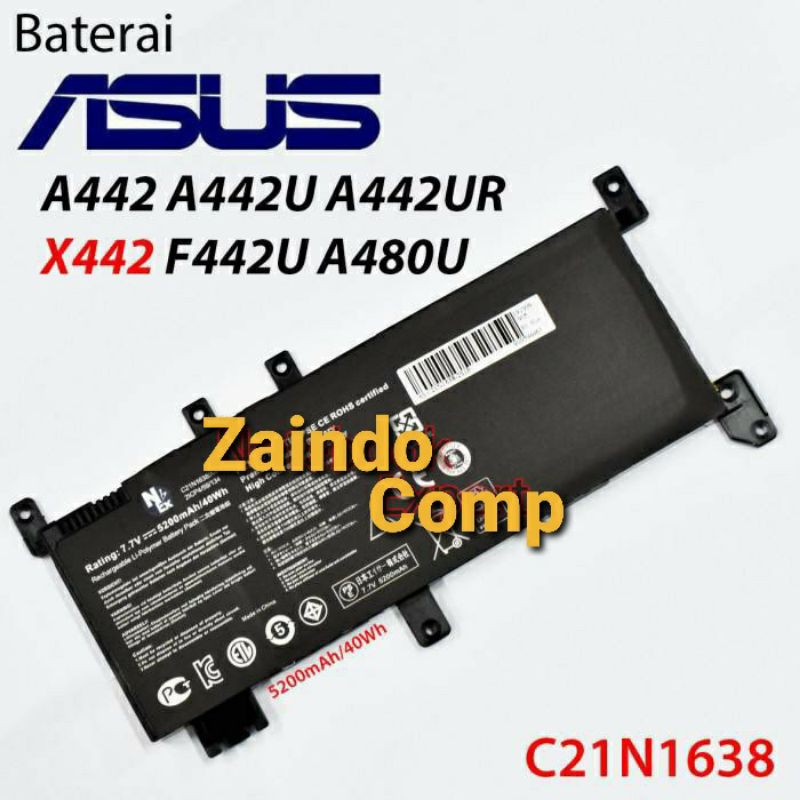 BATERAI ORIGINAL ASUS A442 X442 F442U X442U X442UA X442UQ X442UR X442UF A442 A442U A442UR A480 A480U F442U F442UR C21N1638