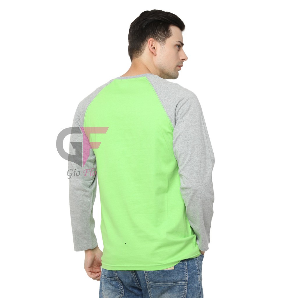 GIOFLO Kaos Raglan Pria Terbaru Hijau Stabilo Lengan Abu / PLS 162
