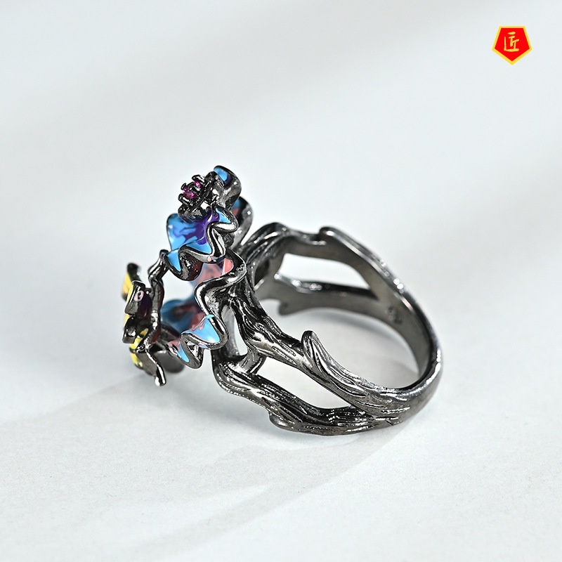 [Ready Stock]Black Gold Diamond Bee Enamel Ring Exquisite Fashion