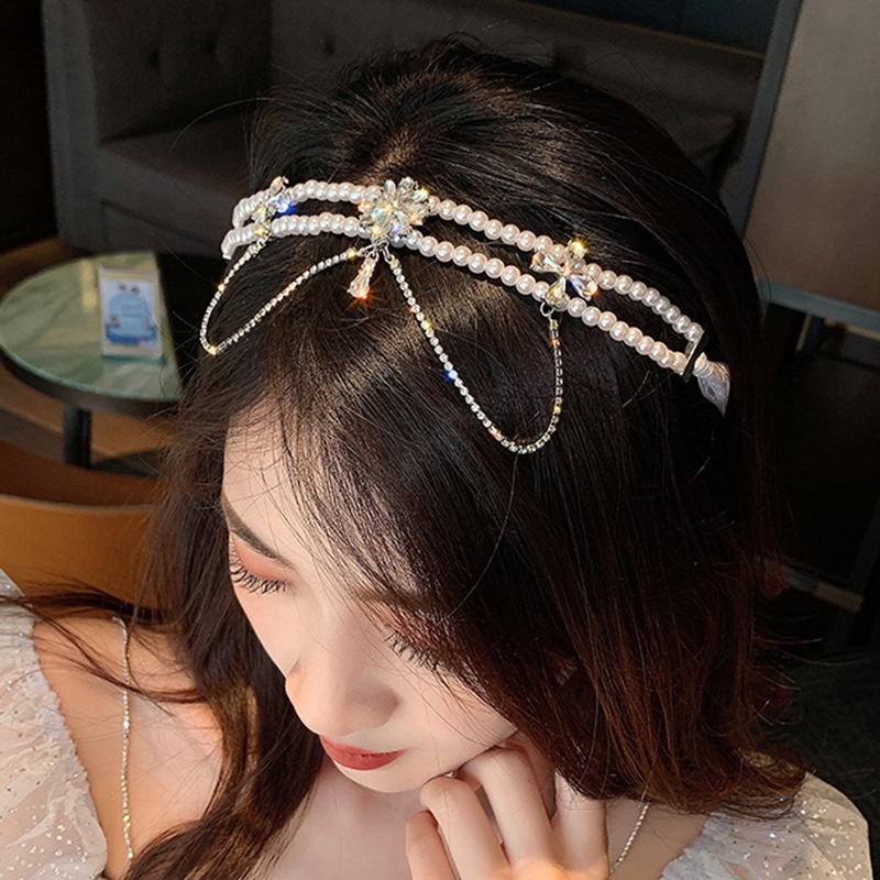 Kalung Headband Mutiara Berlian Imitasi Untuk Aksesoris Rambut Wanita