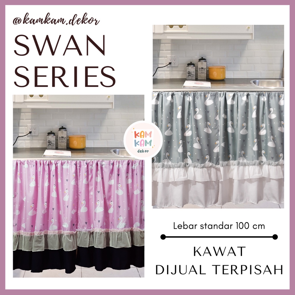 SWAN - Gorden Kolong Dapur Pita Murah Tirai Kolong Dapur Motif Bebek Swan  Vintage Korden Wastafel M