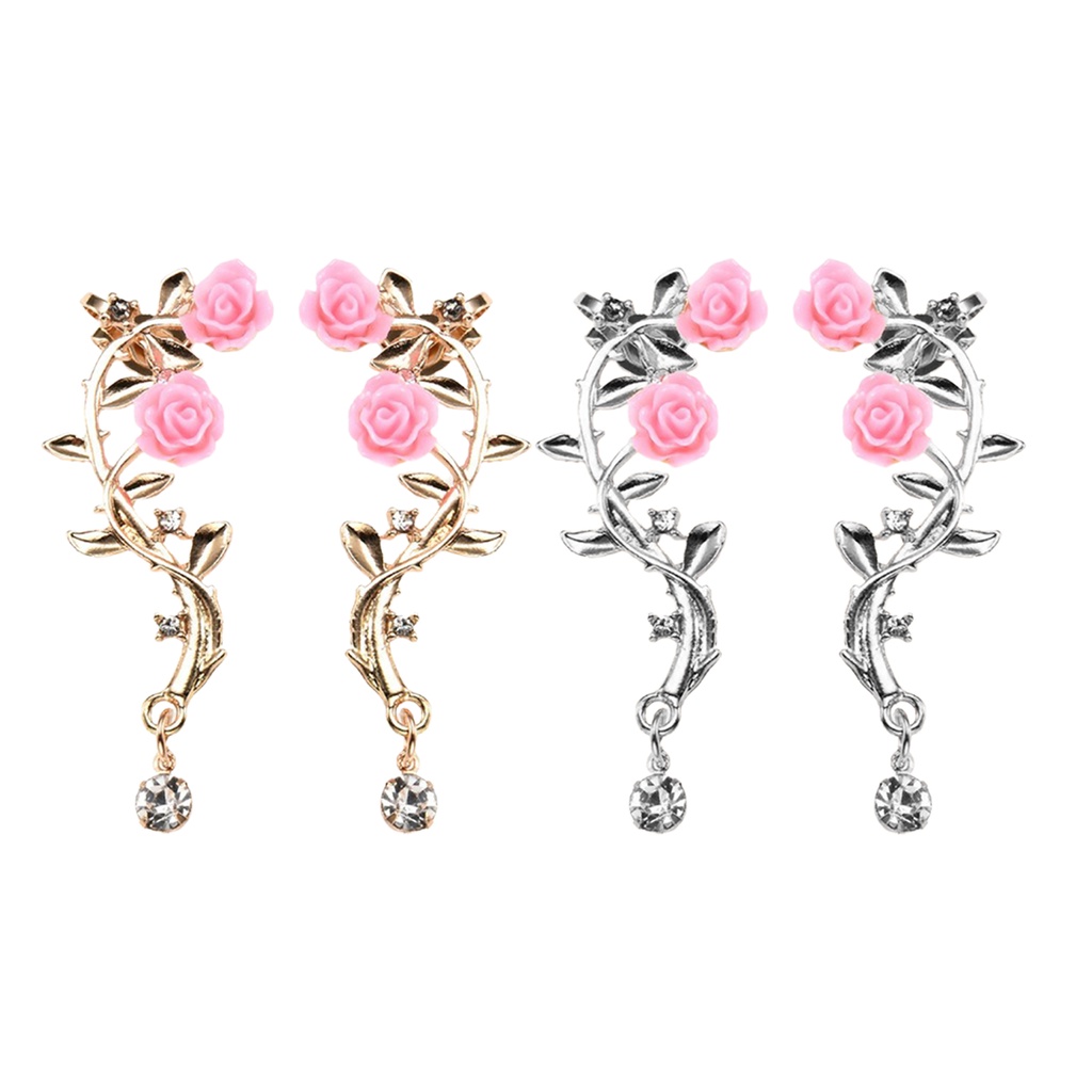 Hu Hu Hu Hu Hu Alat Bantu Pasang Kacamata♡ 1 Pasang Anting Klip Bentuk Bunga Mawar Aksen Berlian Imitasi Untuk Wanita