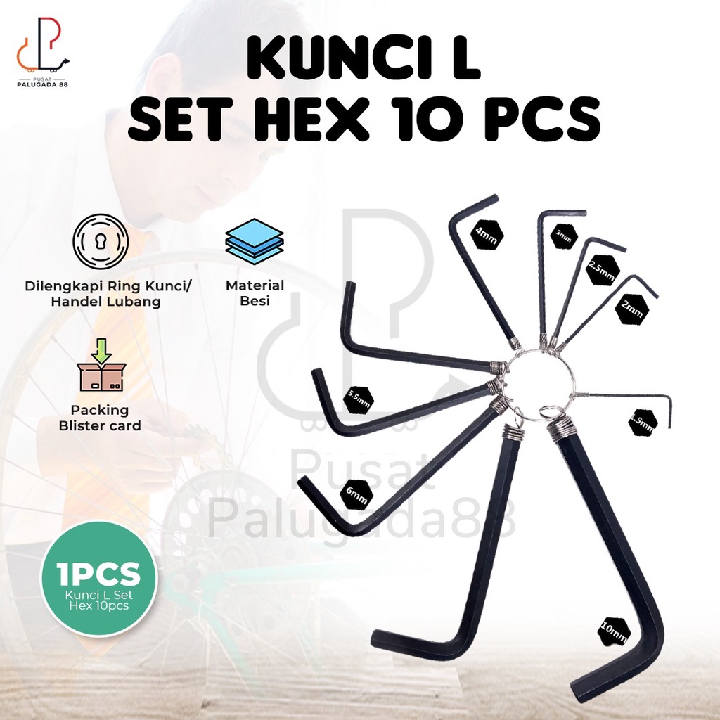 Kunci L Set Hex Key Ring 10 in 1 Tools 10 Pcs