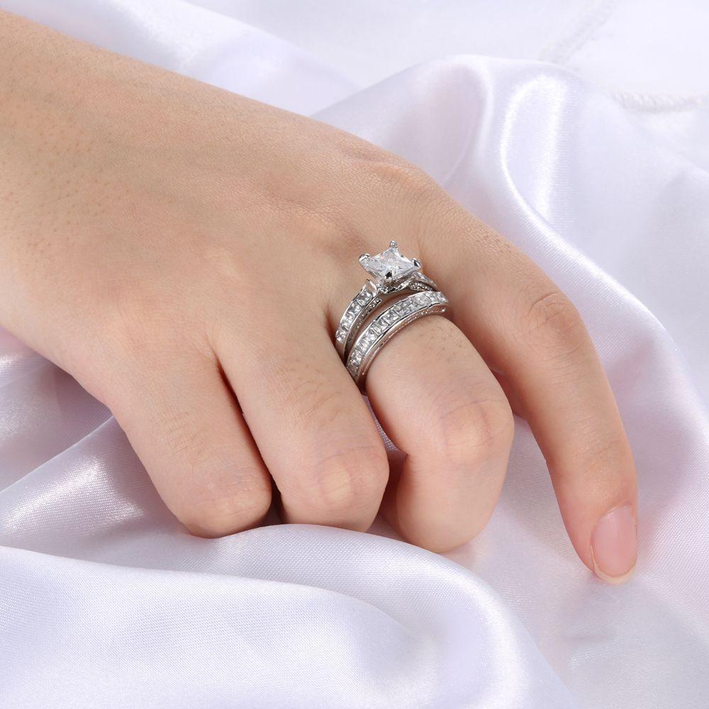 Top 2-in-1 Set Cincin Wanita Baru Perhiasan Pernikahan Tunangan