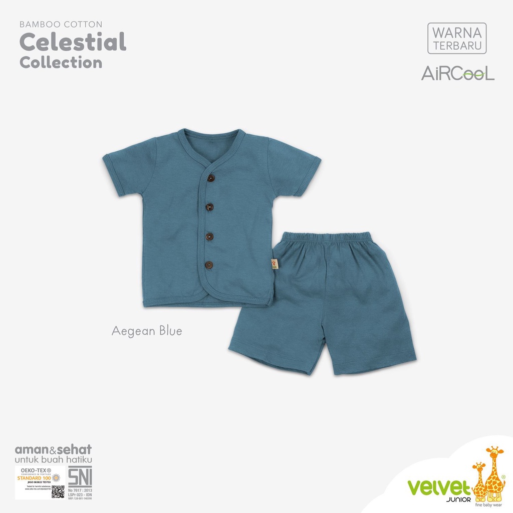 Baju Bayi Piyama Anak Setelan Pendek Kancing Tengah Celana Pendek 0-12 Bulan Velvet Junior Aircool Celestial Series