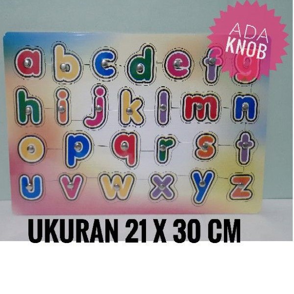 Mainan Edukasi Anak / Puzzle Huruf Alfabeth &amp; Angka Kayu / Puzzle Knop Huruf