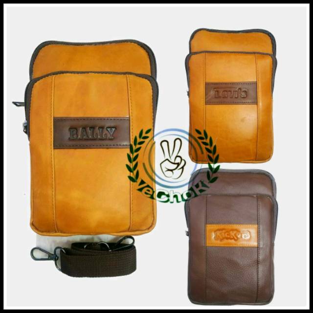 Tas Selempang Pinggang Sarung HP Pria Kulit Sapi Asli - Kickers ACJ558