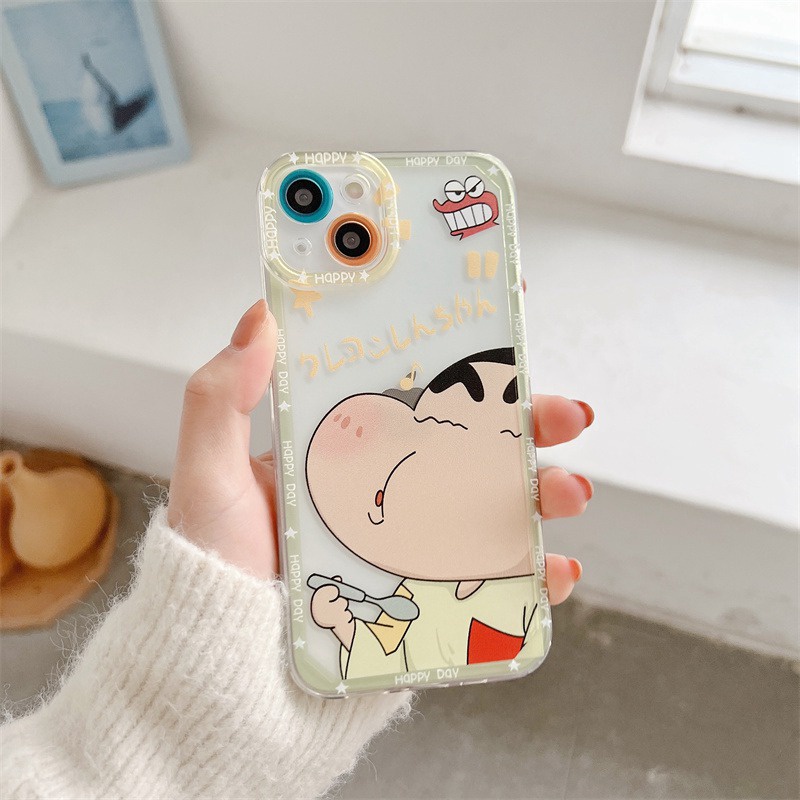 Angel Eyes Clear Lens Melindungi Soft Case iP iPhone 7 8 + 14 Plus X XR XS Max 11 12 12 Pro Max SE 2020 White Casing Samsung Galaxy S23 Ultra Plus A14 A34 A54 5G Crayon Shin-chan Anime Kartun