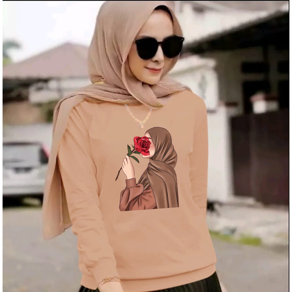 tototashop Baju Sweatshirt  HIJAB ROSSE SIZE , M , L , XL/BAJU DISTRO Lengan Panjang / Motif  Gambar DTF Printing  /-REAL PICT-BISA COD /Baju Paling Keren / Baju Model Terbaru Paling terlaris/Good Qualit