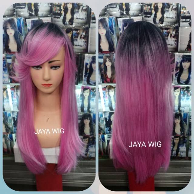 WIG LURUS PANJANG PONI SAMPING OMBRE PINK