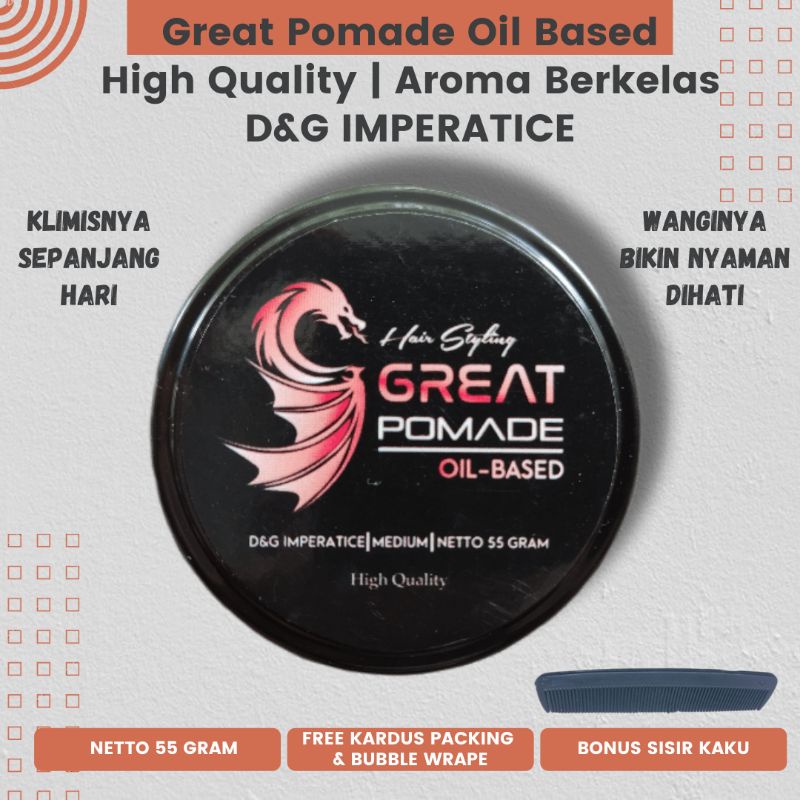 2 in 1 Great Pomade Oil Based High Quality Aroma Parfum Eropa Bonus Sisir Minimal Order 20 Pcs Harga Grosir