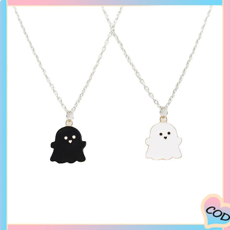 COD❤️ Kartun Hantu Kalung Liontin Aksesoris Pasangan Rantai Sweater Hadiah Halloween-A.one